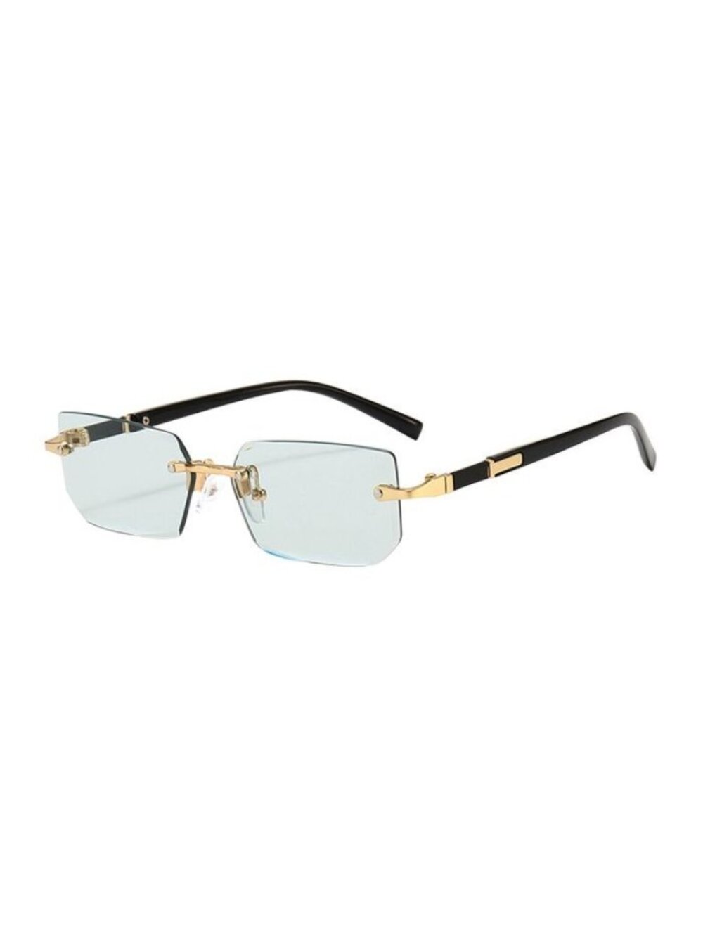 Rectangular Gradient Light Green Lens Sunglasses With Gold & Black Arms Unisex